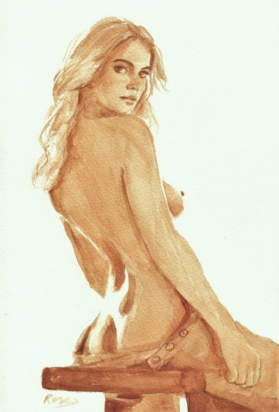 Monochrome nude #5. Classic watercolour figure painting.
