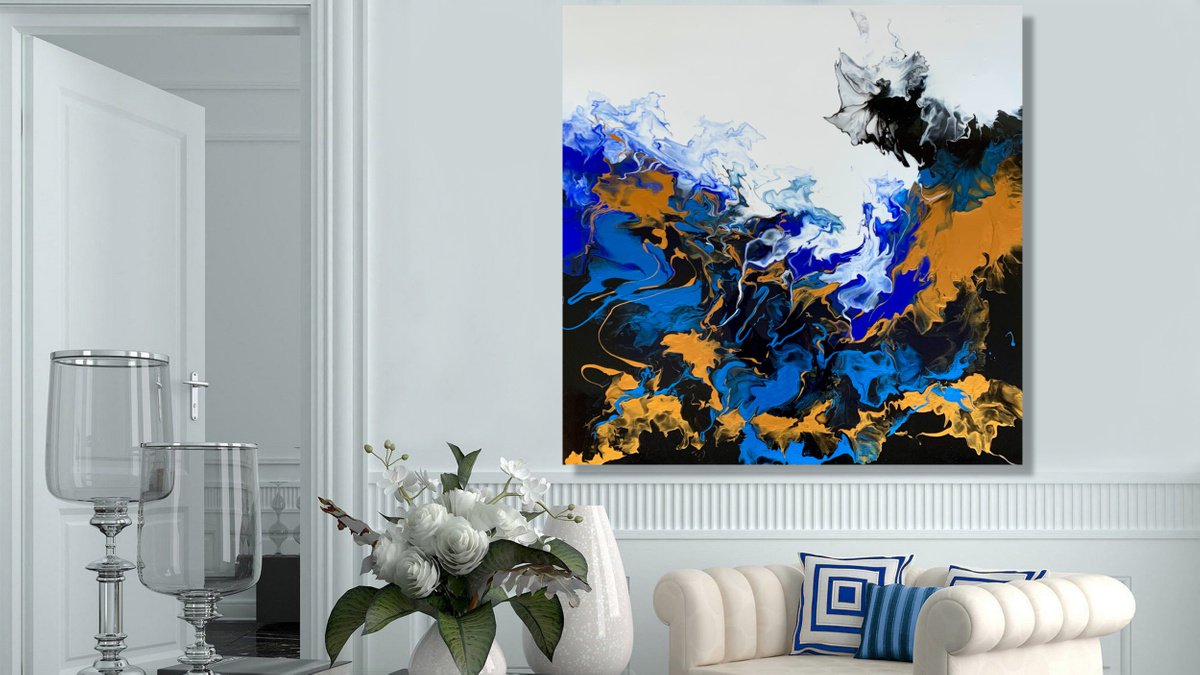 Abstract Acrylic Painting By Julijana Ravbar, 39 X 39", The Shining Of Gold #4, Original Artwork