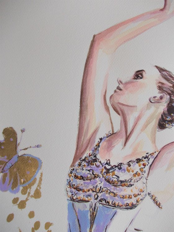 Butterfly-Ballerina painting-Ballet painting-ballerina watercolor, mixed media painting on paper