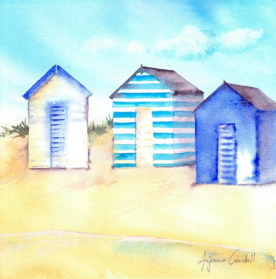 Beach hut Painting, Seaside Art, Original Watercolour Painting, Seaside Painting