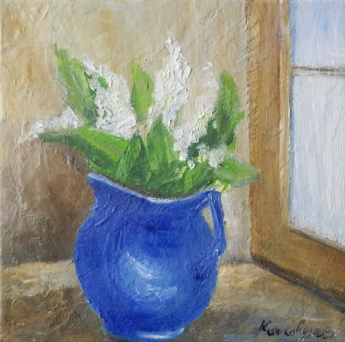 Lily of the valley in a blue vase by Maria Karalyos