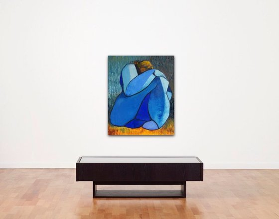 Blue lady all alone in her world