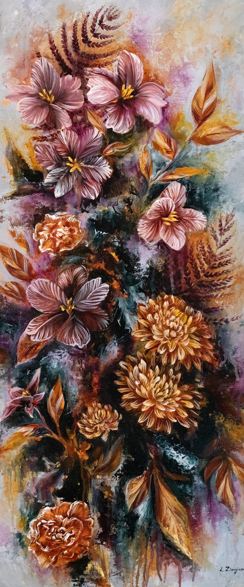 Autumn composition | 38*73 cm | Golden flowers by Lada Ziangirova