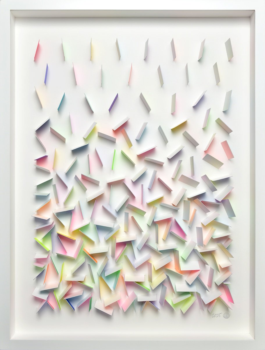 Geometric Abstract Sculpture By Olga Skorokhod, 19 X 25", Colorful Rain - 06, Original Artwork