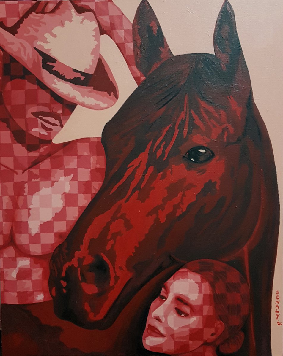 Urban And Pop Portrait Acrylic Painting By Sonaly Gandhi, 24 X 30", Couple And Horse, Original Artwork