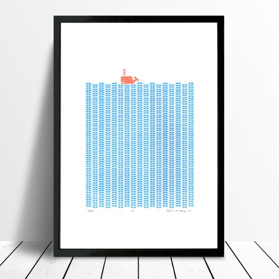 Whale (cerulean & coral) - Framed - FREE UK Delivery