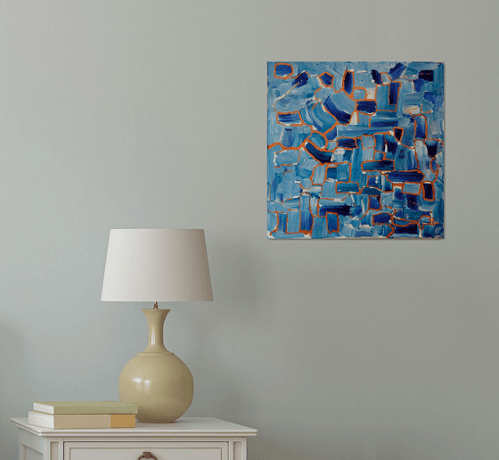 Abstract in blue, white and copper