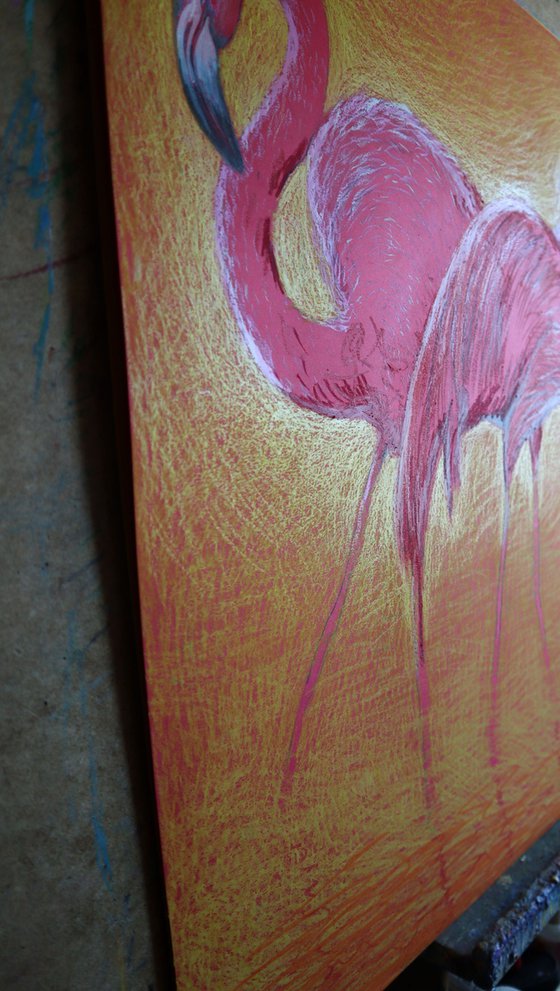 Flamingo on Gold -Blazing Gradient