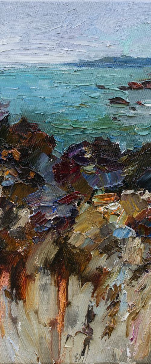 Wild rocky coast - Original oil seascape painting by Anastasiia Valiulina