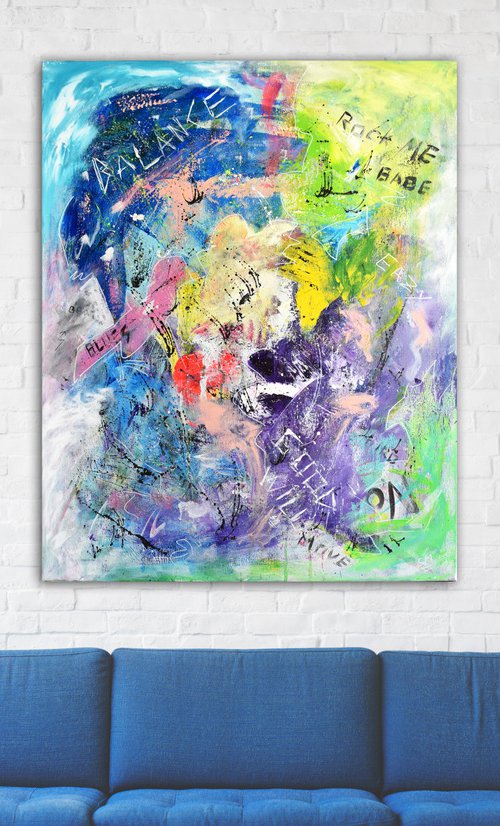 Move 100x80 cm 39"x31" vertical abstract painting with words | street art, urban by Sebastian Merk