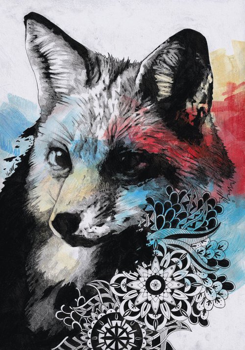 Nasty, Nasty | mandala fox drawing | street art animal portrait by Marco Paludet