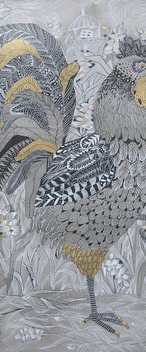 Rooster big graphic grey by Nataliia Nosyk