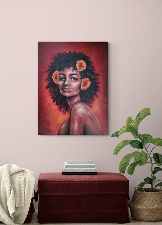 African queen - original oil on canvas portrait painting