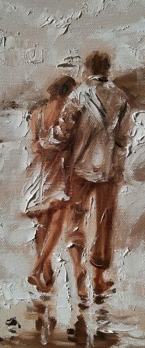 " NO NEEDS FOR WORDS ... " original painting CITY palette knife GIFT by Monika Luniak