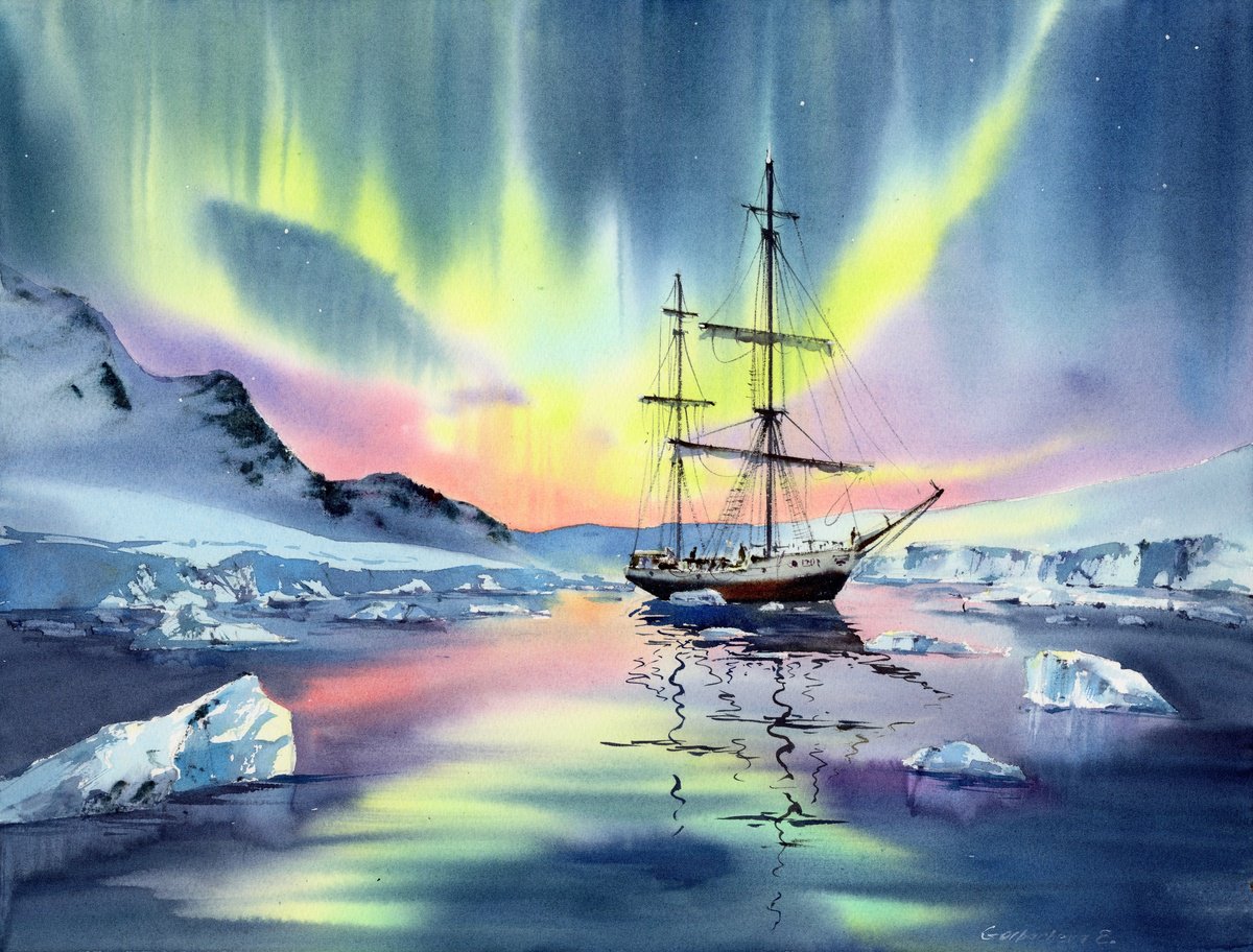 Impressionistic Watercolour , Arctic Serenity By Eugenia Gorbacheva, 16 X 12, Artwork For Sale On Artfinder