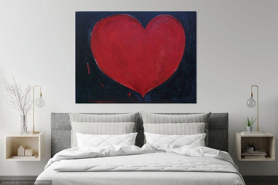 RED HEART - If there is a heart that starts to beat somewhere, There is certainly a reflection of it…  - Abstract interior art, original oil painting, red black colour, love lovers passion - XXL large size, Valentine