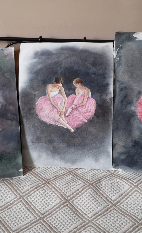 Set of three watercolors - Heart of a Ballerina by Olga Beliaeva Watercolour