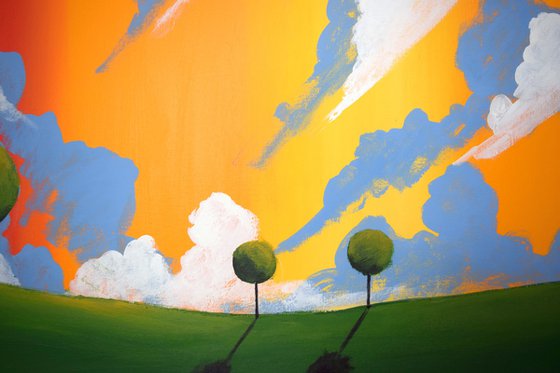 Orange Sky Haven Land landscape countryside original colourful sky abstract painting art canvas