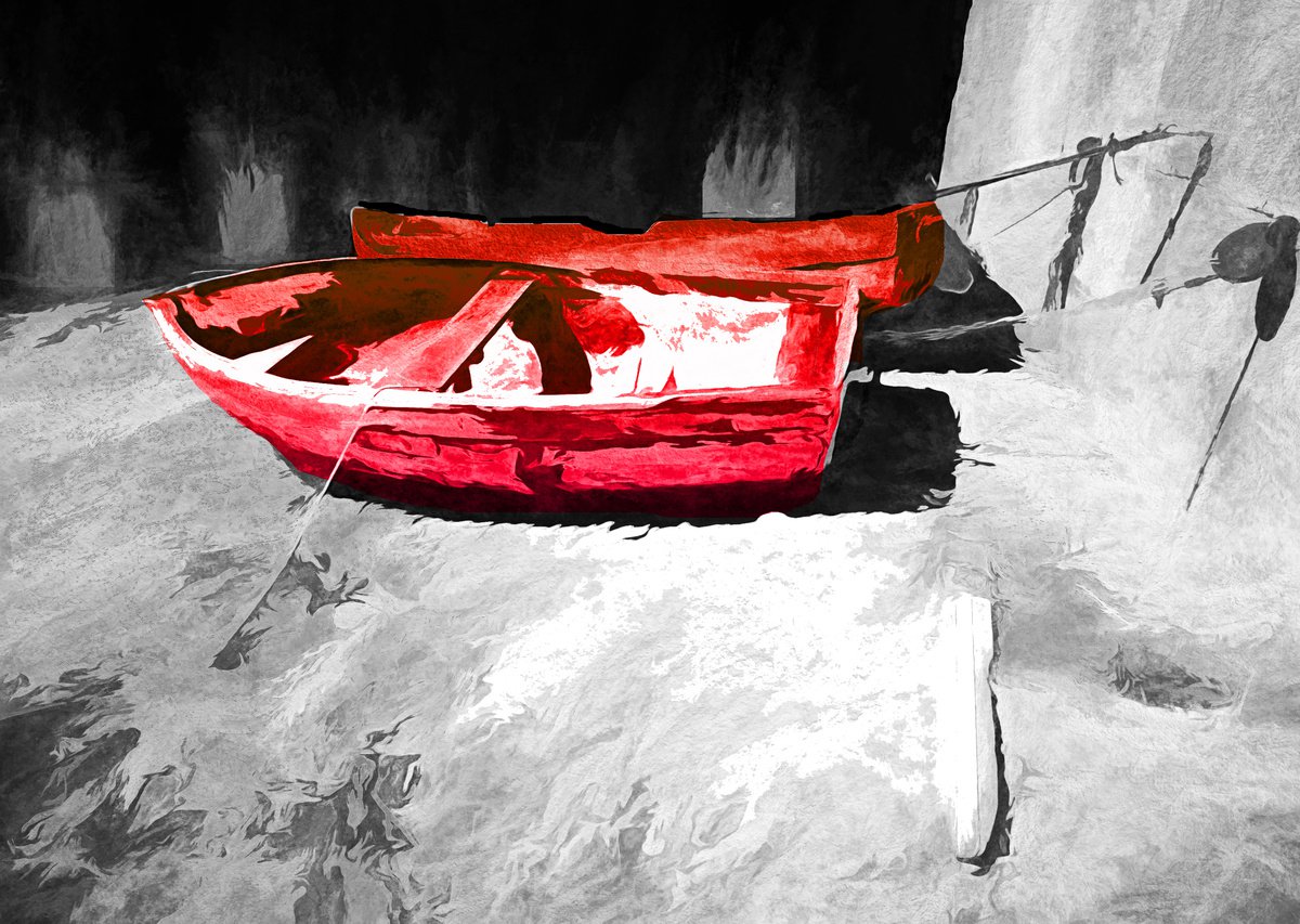 Red Boats on a shore by Christopher West