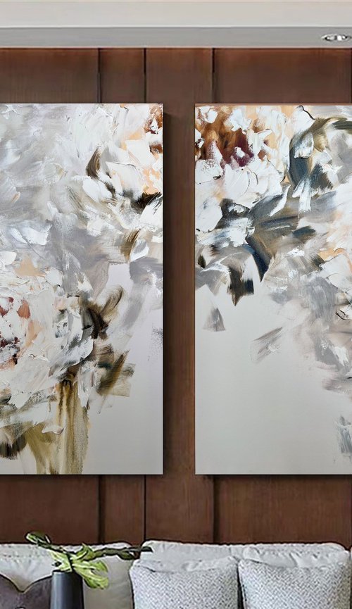 Abstract flowers 2 - set of 2 parts, diptych flowers. by Marina Skromova