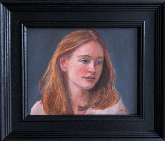 Portrait of a Girl; Framed & ready to hang home decor gift oil painting.