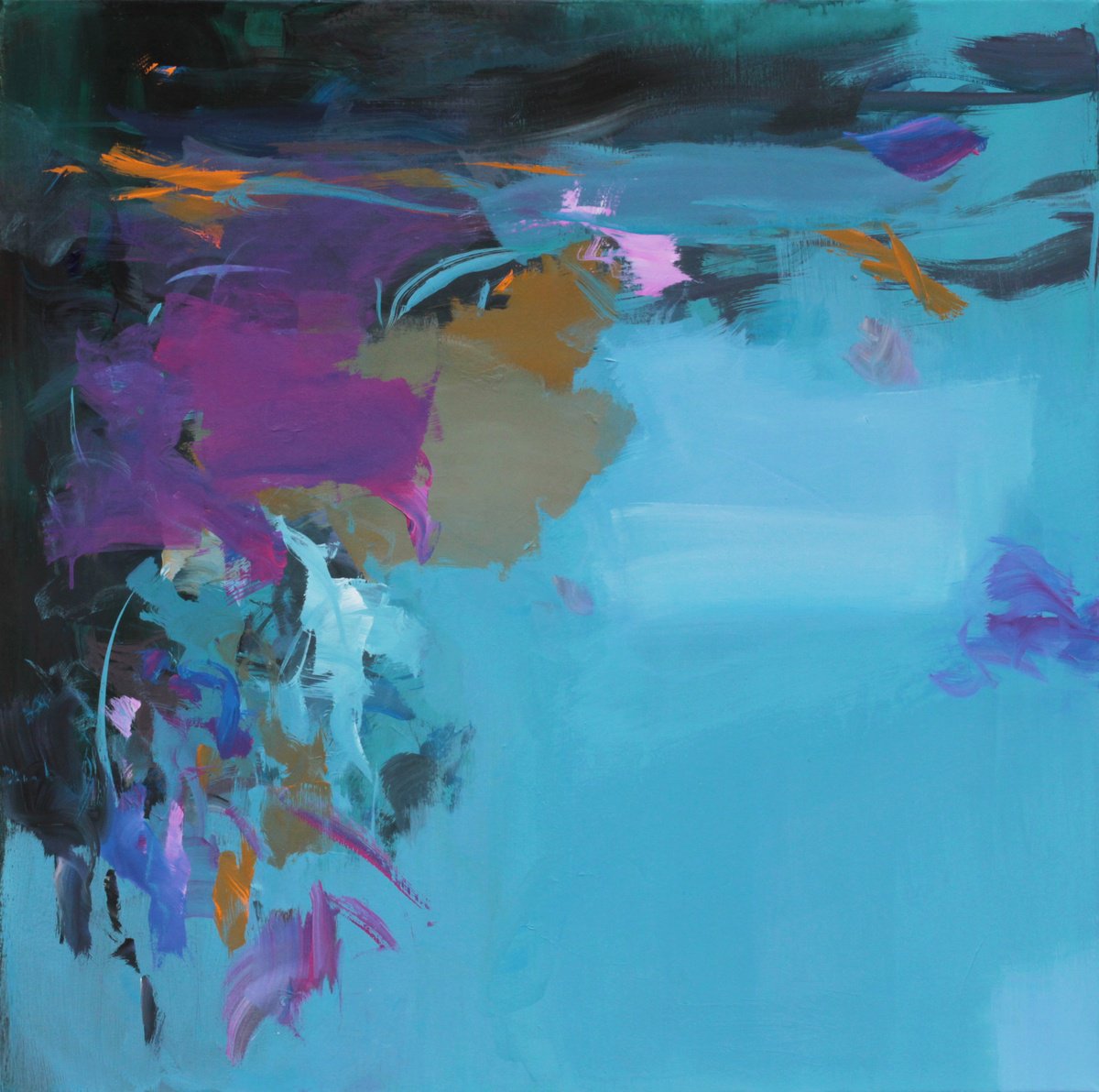 Expressive Abstract Acrylic Painting By Ute Laum, 31 X 31", All That Jazz, Original Artwork