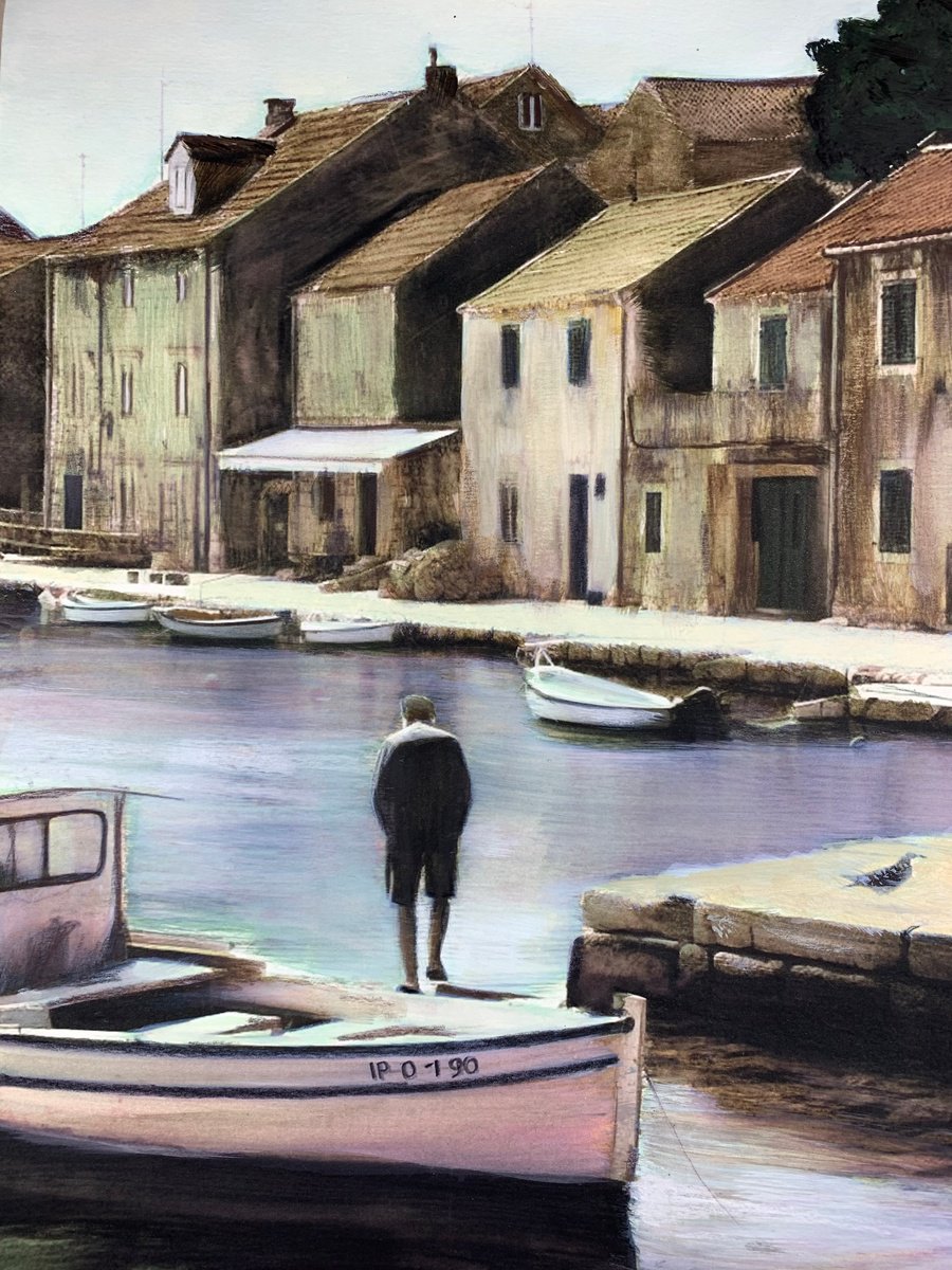 Landscape Acrylic Painting By Sinisa Alujevic, 12 X 16", Leaving, Original Artwork