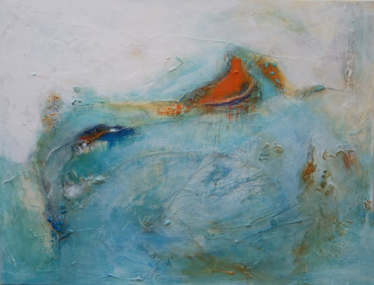 Organic Landscape Acrylic Painting By Doris Duschelbauer, 46 X 35, Colors Of The Sea, Original Artwork