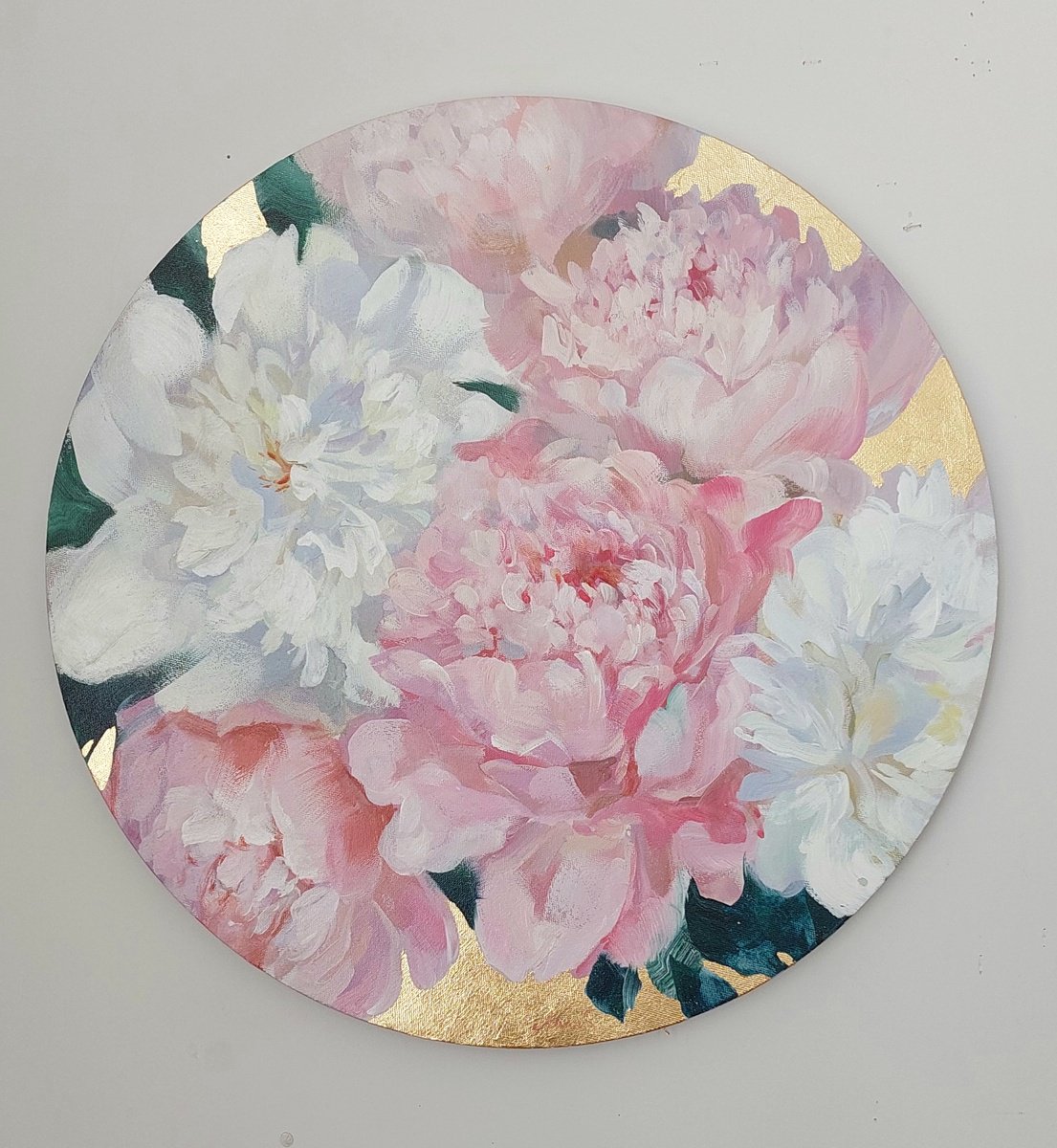 Expressive Botanical Acrylic Painting By Anna Silabrama, 24 X 24, - Sphere Of Peonies - ?, Original Artwork