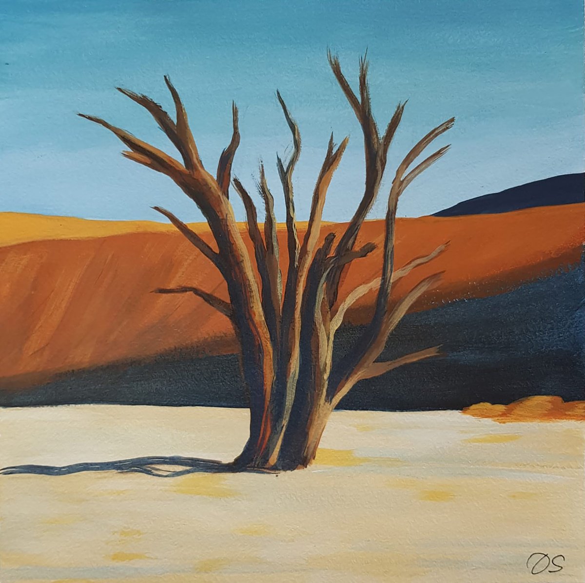 Impressionistic Landscape Acrylic Painting By Daria Startseva, 9 X 9, Desert Acacia, Original Artwork