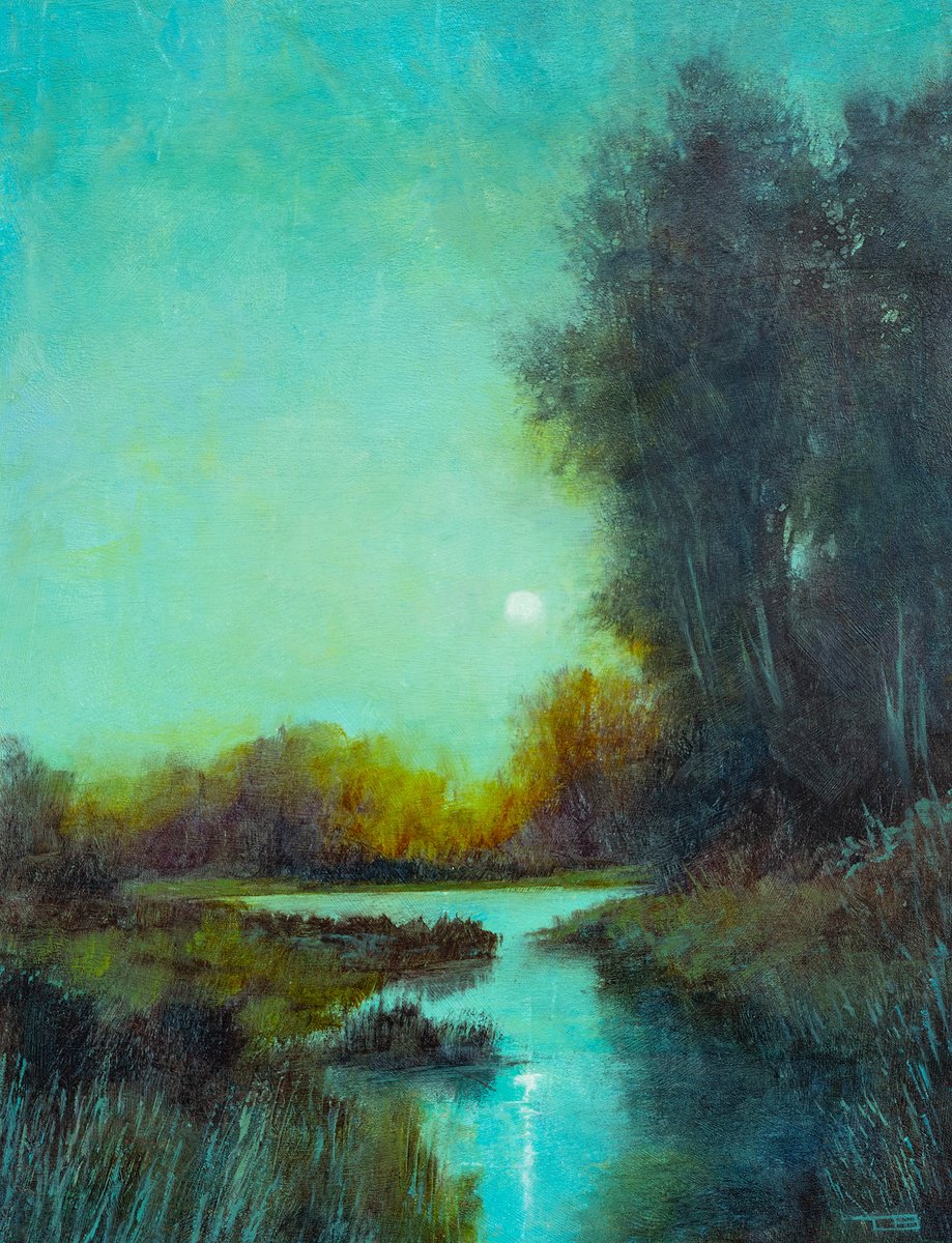 Turquoise Moonrise 260125 By Don Bishop, 12 X 16, Artwork For Sale On Artfinder