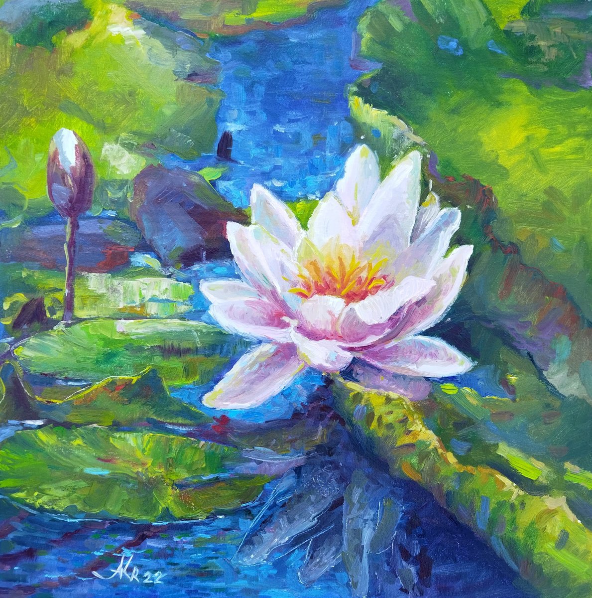 Water lilies oil painting 50*50 cm by Ann Krasikova