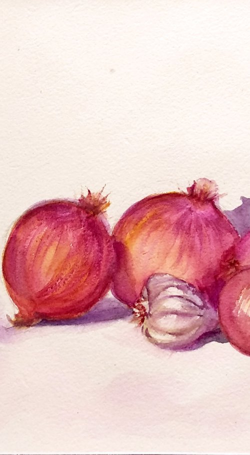 Still life with onions watercolor alla-prima painting  26 by Asha Shenoy