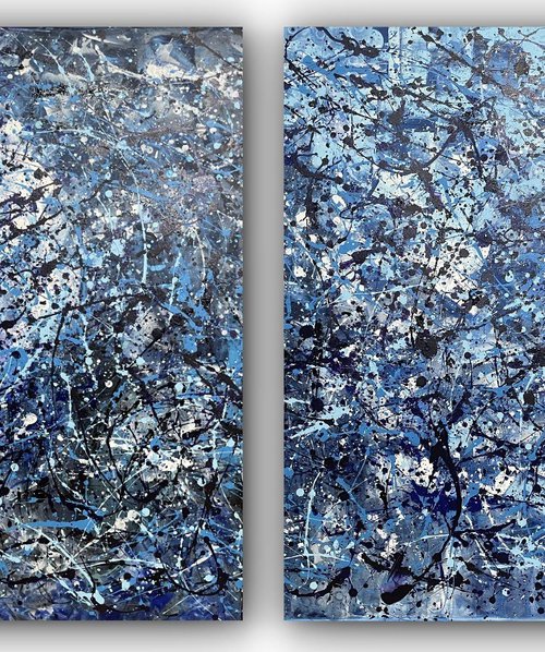 Diptych-AbstractioninBlue... by Juan Jose Garay
