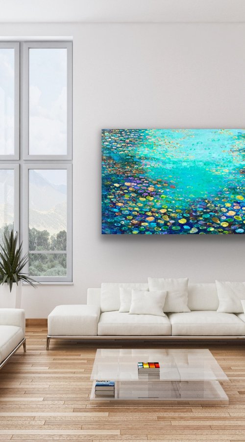 Blue Waterlily Pond (2) - XXL by Pooja Verma