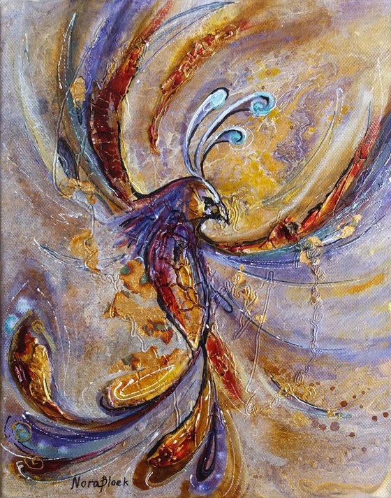 "Phoenix",  original Mixed Media painting 24x30x2cm