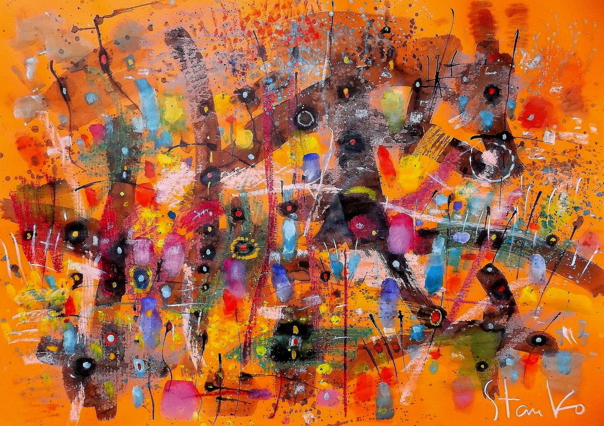 Abstract Acrylic Painting By Stanislav Bojankov, 36 X 26", Landscaping On Jazz-Xl, Original Artwork