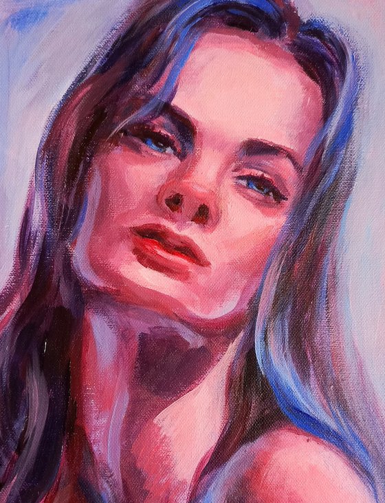 Original acrylic painting Blue Series Woman Portrait III