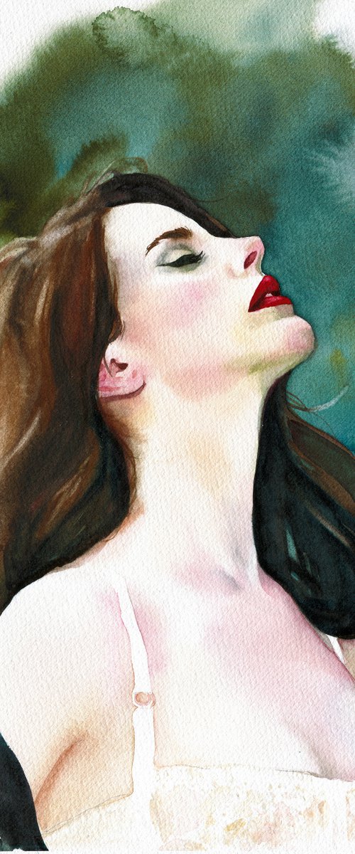 Lana del Ley original watercolor portrait by Julia Ustinovich