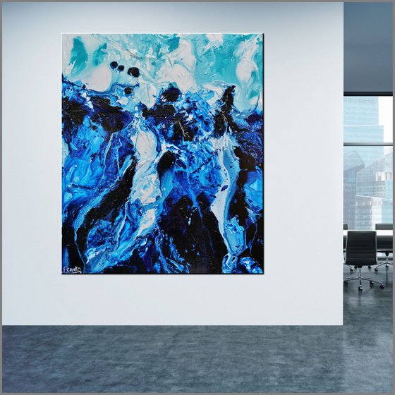 Aqua Motion 120cm x 100cm Blue White Textured Abstract Art