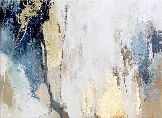 "Avalanche" Blue and gold abstract art