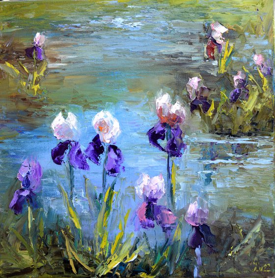 Pond with irises