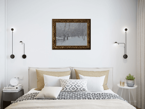 Snow-covered boulevard in Maryino