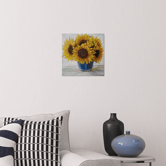 Sunflowers in a Blue Vase