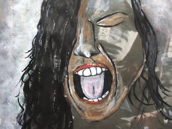 Turmoil People Art Acrylic on Newspaper Portrait Black Woman Face Portraits People Art 29x37cm Beautiful Gift Ideas 15"x11" Free Delivery Worldwide