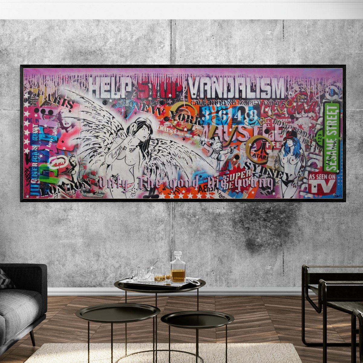 Urban And Pop Portrait Painting By Franko, 94 X 39, Vintage Angelic, Original Artwork