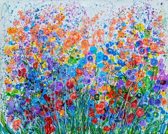 Mid Summer Meadow Flowers #2 - Original Painting   by Olena Art