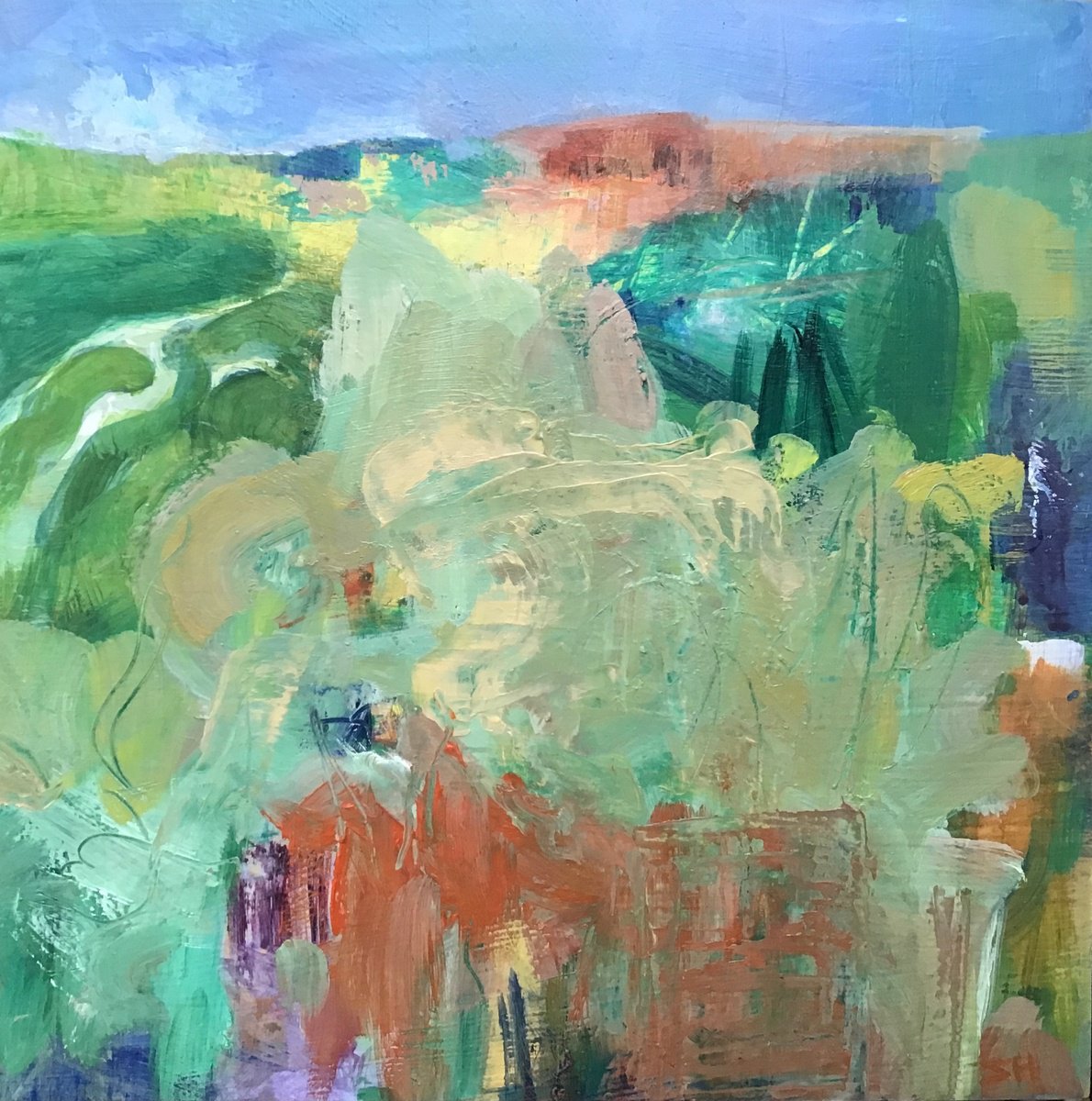 Expressive Landscape Oil Painting By Sandra Haney, 12 X 12", Pitchpoles, Original Artwork