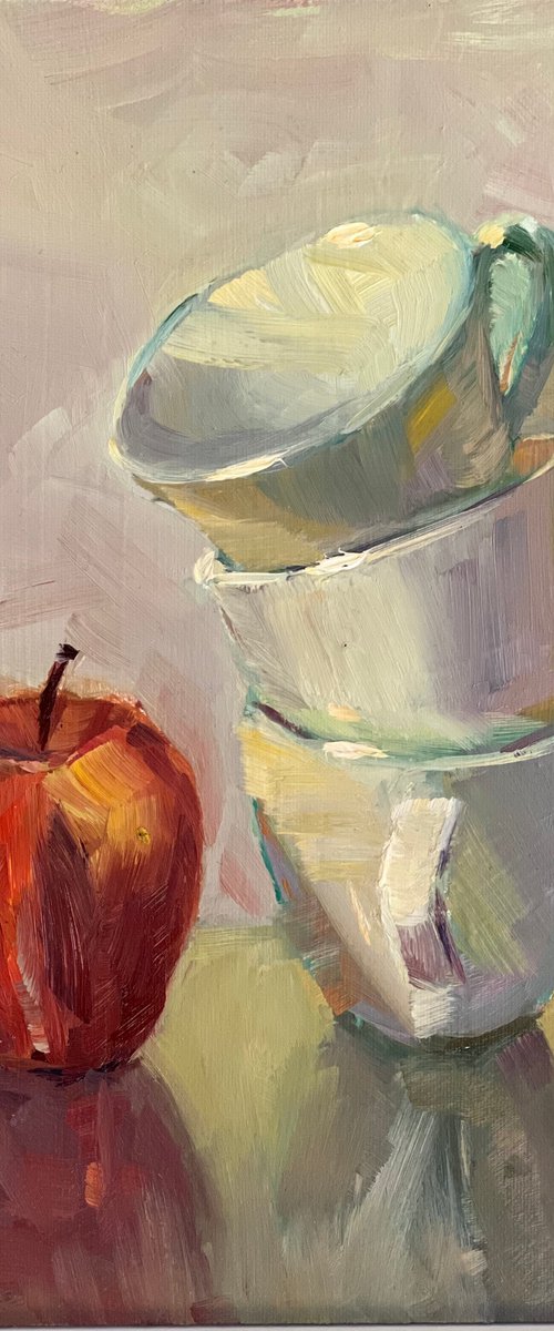 An Apple a Day Series - 4 - Vibrant oil painting kitchen decor by Nithya Swaminathan