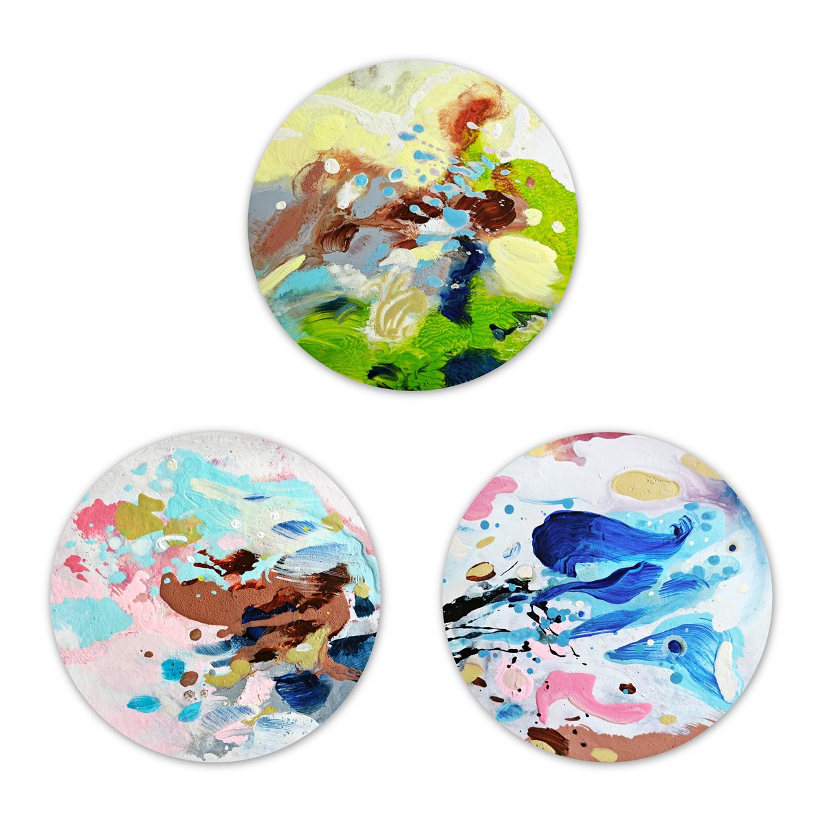 Abstract Acrylic Painting By Liang Hailun, 8 X 8", Echos Du Printemps N°6 N°7 N°8, Original Artwork